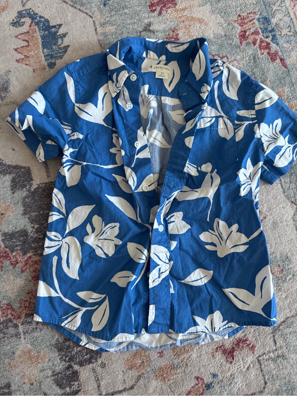 Crewcuts Blue and White Floral Short-Sleeve Button-Down Shirt